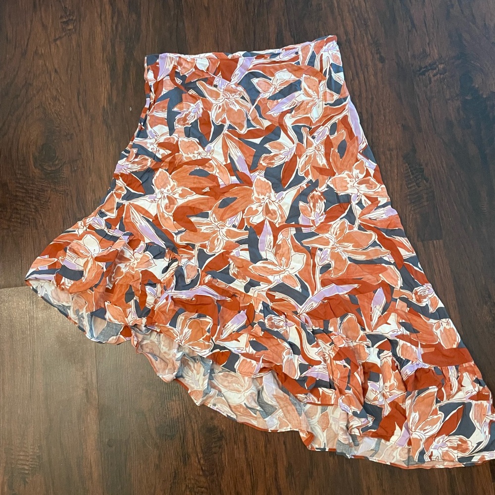 Nine West Orange and White Asymmetrical Midi Skirt